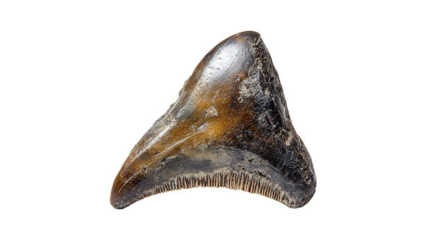 Fossilized shark tooth background isolated on a Transparent background, PNG file.