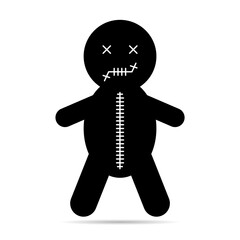 Voodoo doll shadow icon, halloween death toy. Cartoon magic symbol, magical vector illustration .