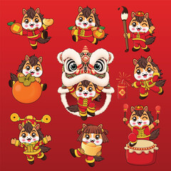 Vintage Chinese new year poster design with horse character. Chinese wording means Prosperity.