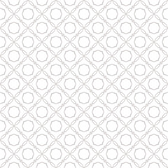 Subtle vector geometric floral grid seamless pattern. Abstract minimal linear ornament texture with curved lines, flower shapes, lattice, tiles. Grey and white oriental background. Repeating design
