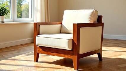 Minimalist Armchair Design; Luxury Home Staging; Scandinavian Interior Furniture; Architectural Space; High-End Upholstery; Contemporary Seating; Wood Craftsmanship
