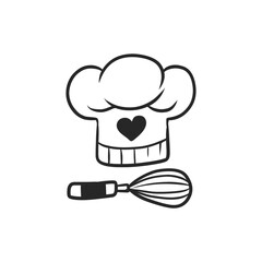 Chef hat and whisk doodle hand drawn outline cooking illustration