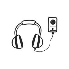 Hand Drawn Doodle of Headphones and Portable MP3 Player