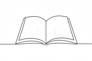 Open book drawing with continuous line art, representing knowledge and wisdom. Transparent background