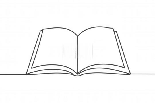 Open book drawing with continuous line art, representing knowledge and wisdom. Transparent background