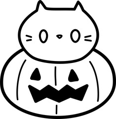 line art halloween doodle cat with halloween pumkin