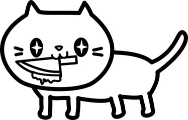 line art halloween doodle cat with knife
