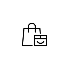 Shopping bag with gift box and smiley face icon, isolated on white background