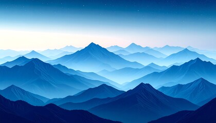 Serene Blue Mountain Range Landscape in Atmospheric Perspective.