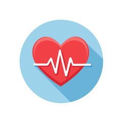 Red heart with white electrocardiogram line cardiogram symbol and shadow