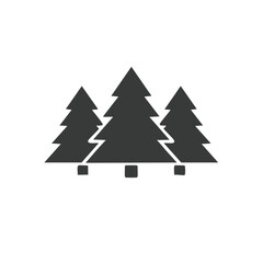 Obraz premium Stylized Dark Silhouette of Three Evergreen Trees, Forest Composition, Isolated Vector Graphic, Holiday Element or Woodland Icon