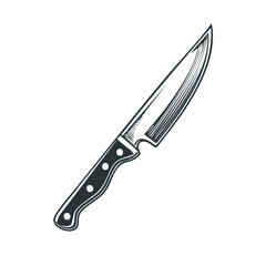 Fototapeta premium Hand Drawn Illustration of a Sharp Chef's Knife, Black and White Kitchen Utensil Engraving