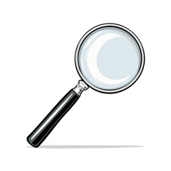 Magnifying Glass with Black Handle and Metal Rim, Isolated on White
