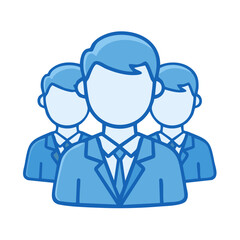 Blue team of business professionals in suits, group of people, teamwork.