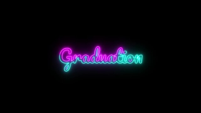 Vibrant pink and blue neon sign spelling out graduation, glowing brightly against a solid black background for celebratory designs - Powered by Adobe