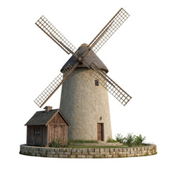 Timeless windmill structure standing majestically against transparent emptiness