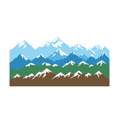 Fototapeta premium Stylized mountain range landscape with snow-capped peaks and green hills