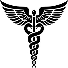 The Caduceus medical symbol with a snake and wings is a common icon for health, medicine, or pharmacy vector illustration on a white background