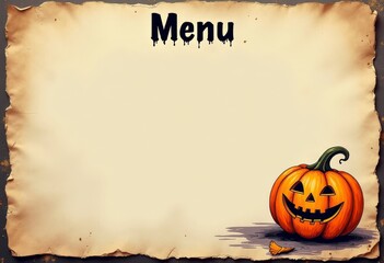 Blank menu form on aged paper for Halloween with space for text