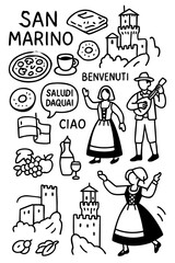 Obraz premium San Marino European Culture Doodle Set