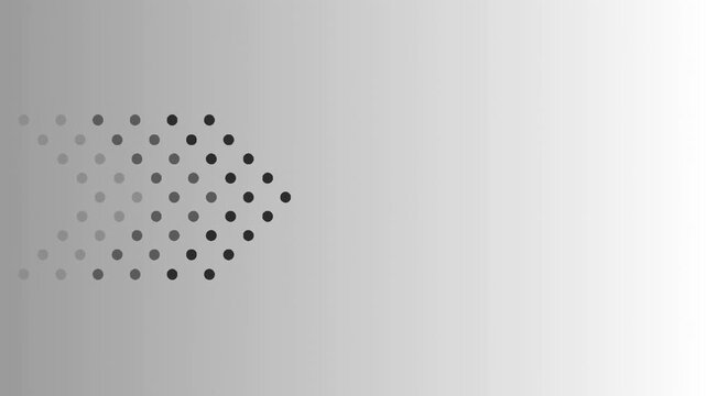 Minimalist arrow animation made of dots pointing right. Abstract motion graphic showing progress and direction. Modern corporate background with copy space