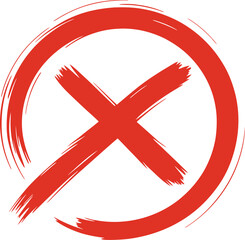 Red cross mark symbol inside a circular outline representing wrong, error, rejection, failure, cancellation, incorrect choice, disapproval, or negative decision concept in modern minimal design
