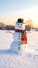 Obraz premium Festive Snowman Standing Proudly in a Winter Wonderland Landscape.