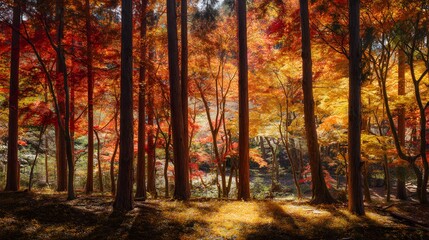 Obraz premium Vibrant autumn forest in Japan
