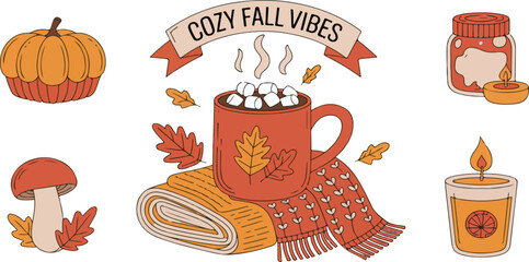 Fall themed vector art with cozy autumnal elements