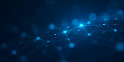 Abstract network of interconnected blue dots and lines forming a grid-like structure, dark blue background, creating a sense of depth and connectivity
