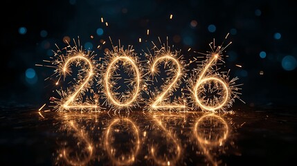 Obraz premium a dazzling display of sparkling fireworks in the shape of the year 2026, igniting a sense of celebration and anticipation