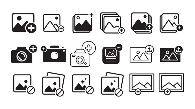 Add photo and image upload icon set