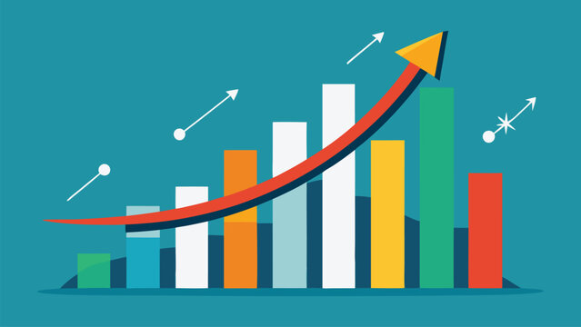 Colorful bar graph with upward arrow
