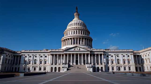 Magnificent United States Capitol Building standing tall under a clear blue sky, an iconic symbol of American governance, democracy, and national power in Washington D.C