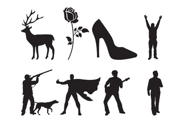 Mixed Silhouette Vector Collection: People, Animals, and Objects