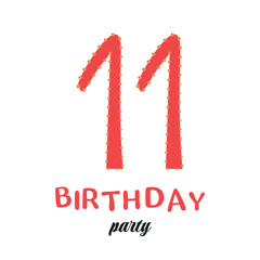 Holiday banner. Eleventh Birthday party, Happy birthday 11 year old. Invitation or greeting card. Vector illustration.