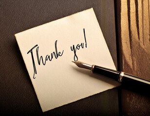 Handwritten Thank You Note With Pen on Wooden Desk