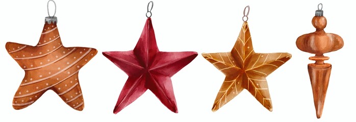 Christmas tree decorations watercolor illustration