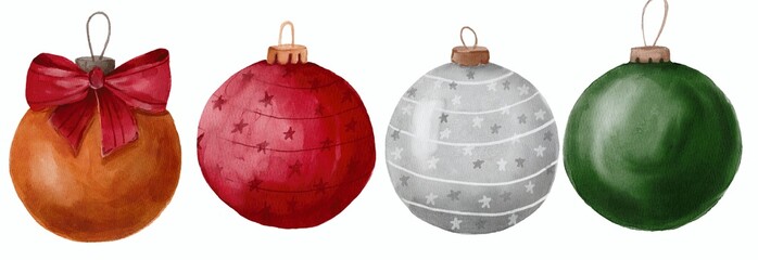 Christmas tree decorations watercolor illustration