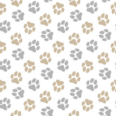 Cute seamless pattern with beige and grey paw prints