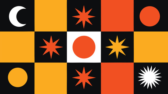 Celestial symbols grid with moons and stars