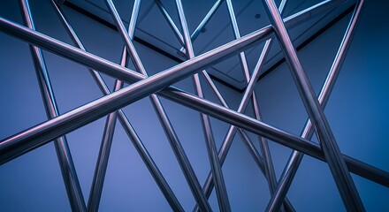 Abstract Architectural Design with Intersecting Metal Rods Under a Blue Sky