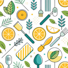 Modern kitchen utensil and citrus repeating pattern