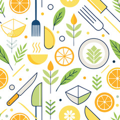 Vibrant kitchen pattern with citrus and utensils