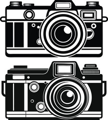 Retro film camera illustrations black and white