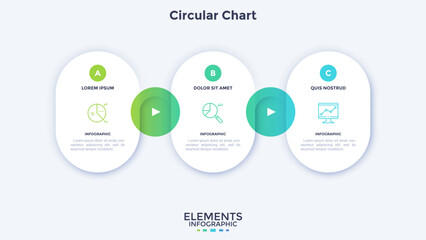Informative circular process infographic chart for business startup demonstration. Privacy online infochart with thin line icons. Instructional graphics with 3 steps sequence design for web pages