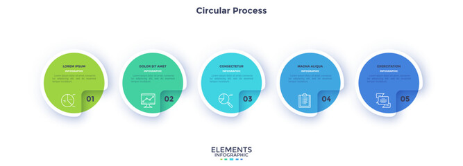 Informative circular process infographic chart for business startup demonstration. Privacy online infochart with thin line icons. Instructional graphics with 5 steps sequence design for web pages