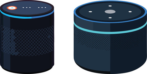 Modern smart speakers with glowing rings