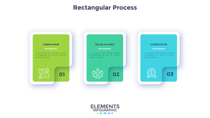 Three steps of effective startup rectangular process infographic chart design template. Business analytics infochart with icons. Instructional graphics with sequence. Visual data presentation
