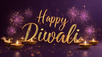 Happy diwali deepavali festival of lights hindu holiday celebration with fireworks and diyas